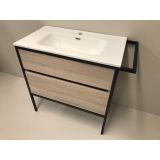 vanity unit set 2-piece Eternal 90cm oak - matt black, with ceramic washbasin