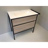 vanity unit set 2-piece Eternal 90cm oak - matt black, with solid surface washbasin