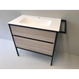 vanity unit set 2-piece Eternal 90cm oak - matt black, with solid surface washbasin