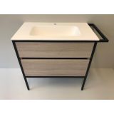 vanity unit set 2-piece Eternal 90cm oak - matt black, with solid surface washbasin
