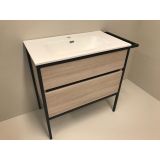 vanity unit set 2-piece Eternal 90cm oak - matt black, with ceramic washbasin
