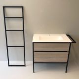 vanity unit set 3-piece Eternal 90cm oak - matt black, with solid surface washbasin and towel rack