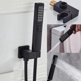 hand shower set Nero Cuadro matt black including holder with water inlet and hose 150cm 