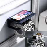 Toilet paper holder rectángulo matt black with shelf for smartphone