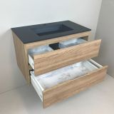 vanity unit Roble 83cm, oak 'look' with Composite washbasin anthracite