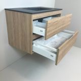 vanity unit Roble 83cm, oak 'look' with Composite washbasin anthracite
