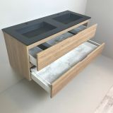 double vanity unit Roble 120cm, oak 'look' with Composite washbasin anthracite
