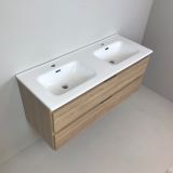 double vanity unit Roble 120cm, oak 'look' with ceramic washbasin