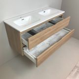 double vanity unit Roble 120cm, oak 'look' with ceramic washbasin