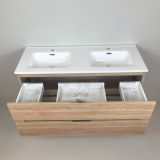 double vanity unit Roble 120cm, oak 'look' with ceramic washbasin