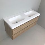 double vanity unit Roble 120cm, oak 'look' with 5cm thick Composite washbasin
