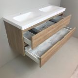 double vanity unit Roble 120cm, oak 'look' with 5cm thick Composite washbasin