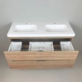double vanity unit Roble 120cm, oak 'look' with 5cm thick Composite washbasin