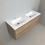 double vanity unit Roble 120cm, oak 'look' with Solid Surface washbasin