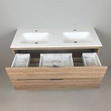 double vanity unit Roble 120cm, oak 'look' with Solid Surface washbasin