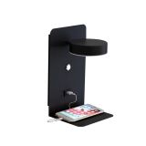 LED wall lamp with shelf, rotatable lighting and usb connection black 