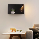Set made of 2 LED wall lamps with shelf, rotatable lighting and usb connection black 