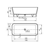 Vrijstaand solid Surface ligbad Rust 150x70cm mat wit