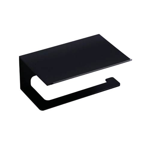 Toilet paper holder rectángulo matt black with shelf for smartphone