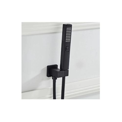 hand shower set Nero Cuadro matt black including holder with water inlet and hose 150cm 
