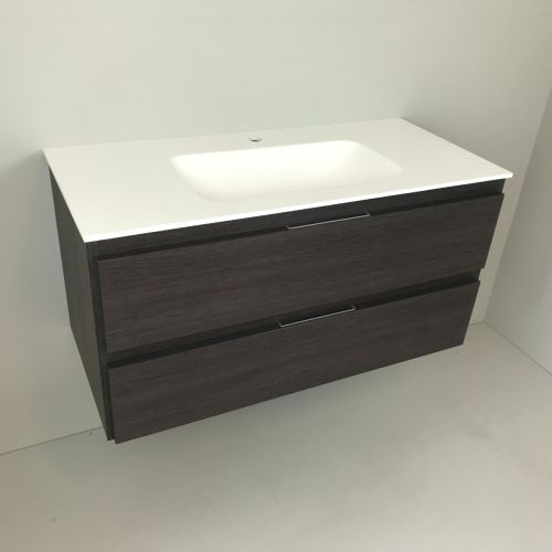 vanity unit Wengé 100cm, wengé 'look' with Solid Surface washbasin