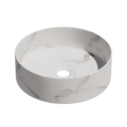 ceramic round surface-mounted wash bowl Calacatta ø36cm white marble with grey vein